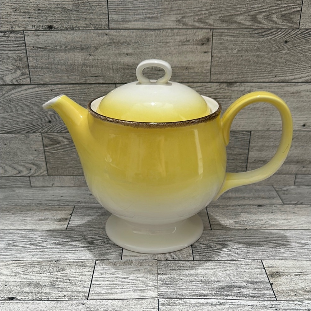 Vintage Yellow and White Teapot
